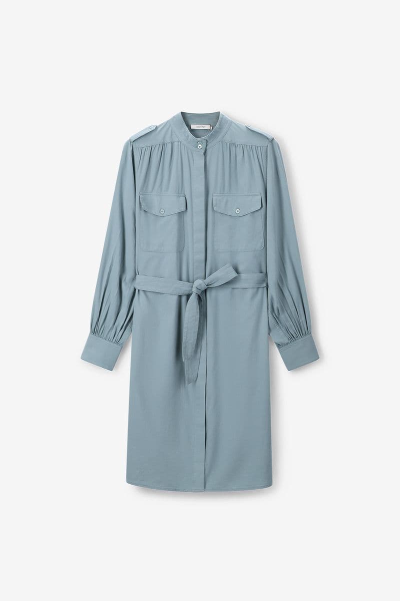 Robe Mi-longue Avec Ceinture - Bleu