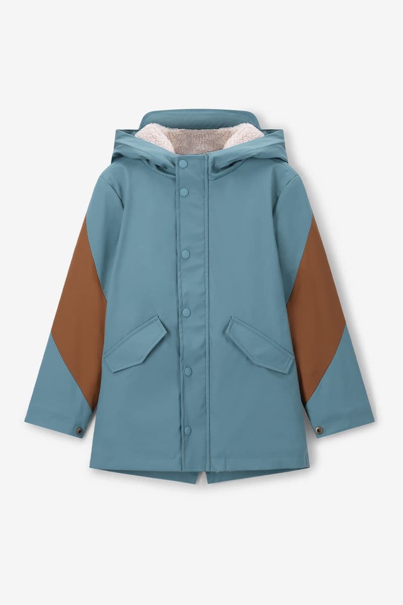 Imperméable Long Color Block - Bleu