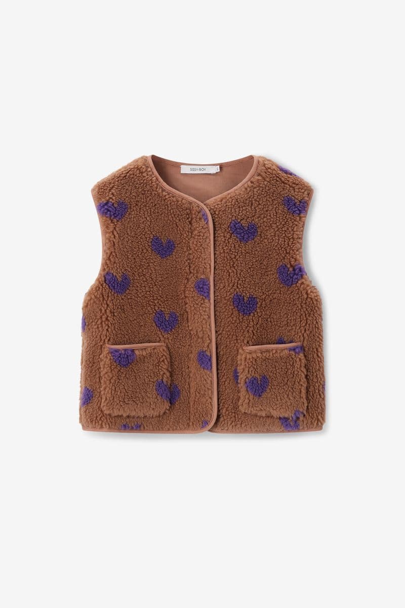 Bruine Teddy Gilet Met Hartjes