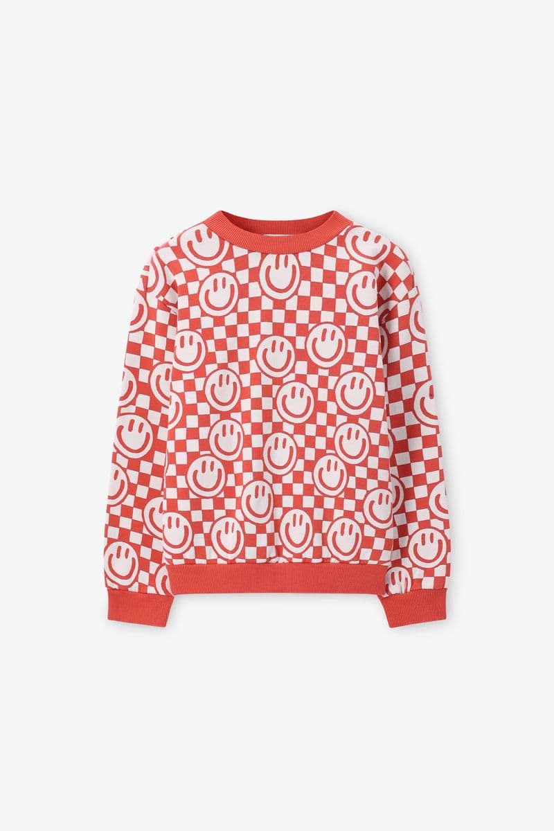 Lichtrode Sweater Met Smiley Print