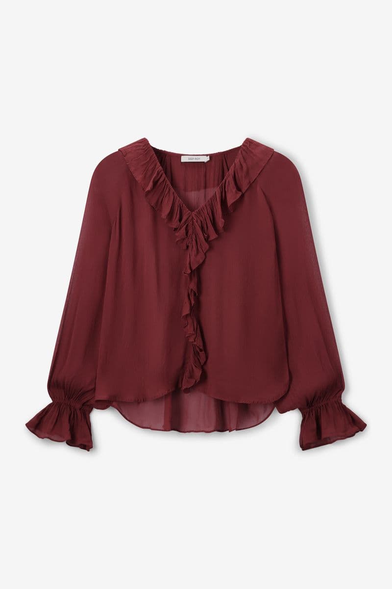 Blouse Avec Volants - Rouge Foncé