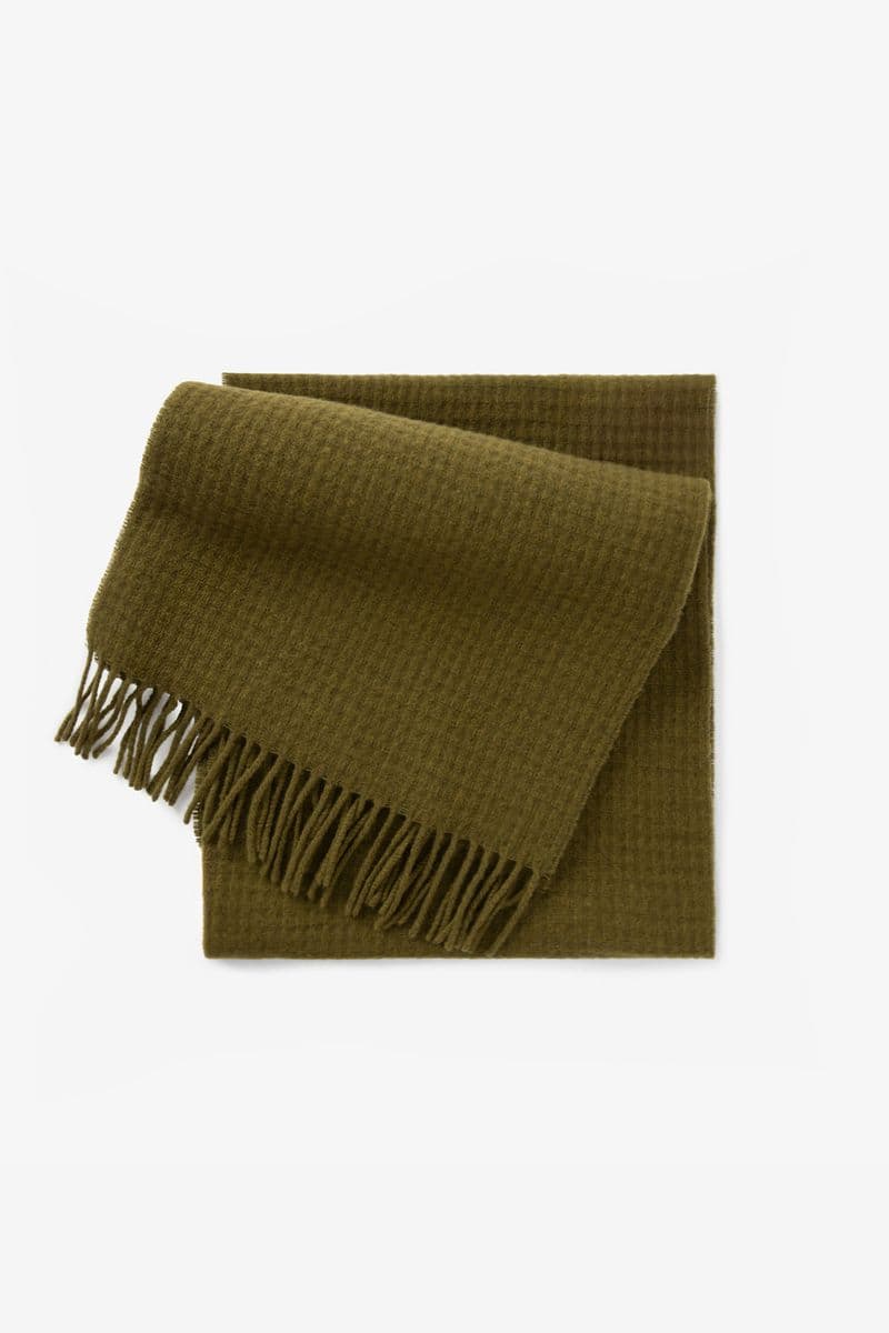 Écharpe En Laine Avec Structure Gaufrée - Vert Foncé