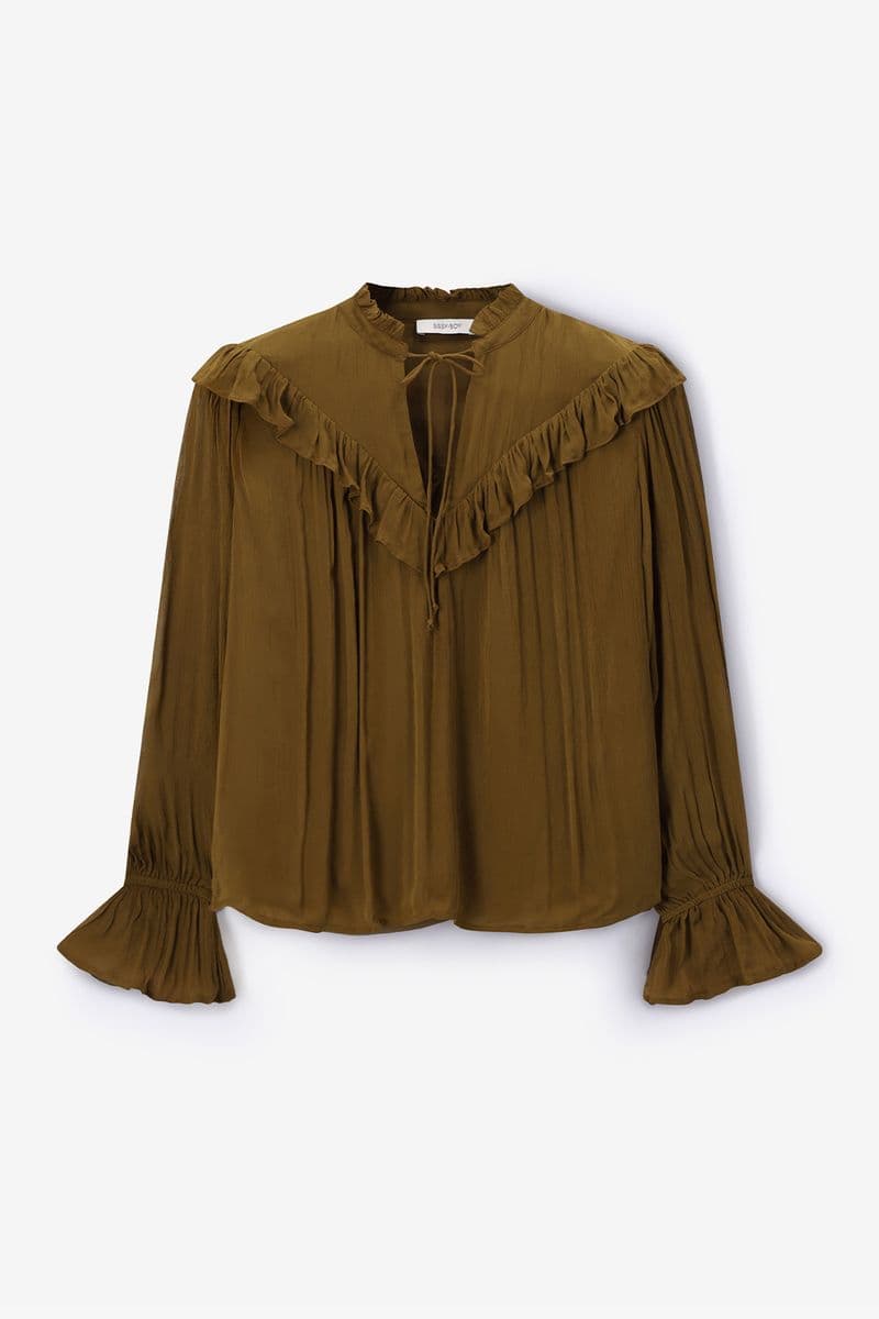 Blouse Avec Volants - Vert Foncé