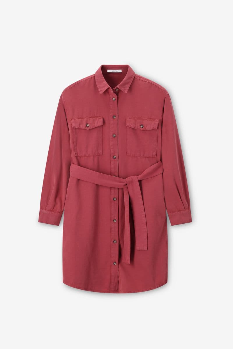 Robe Mi-longue Avec Ceinture - Rouge Foncé