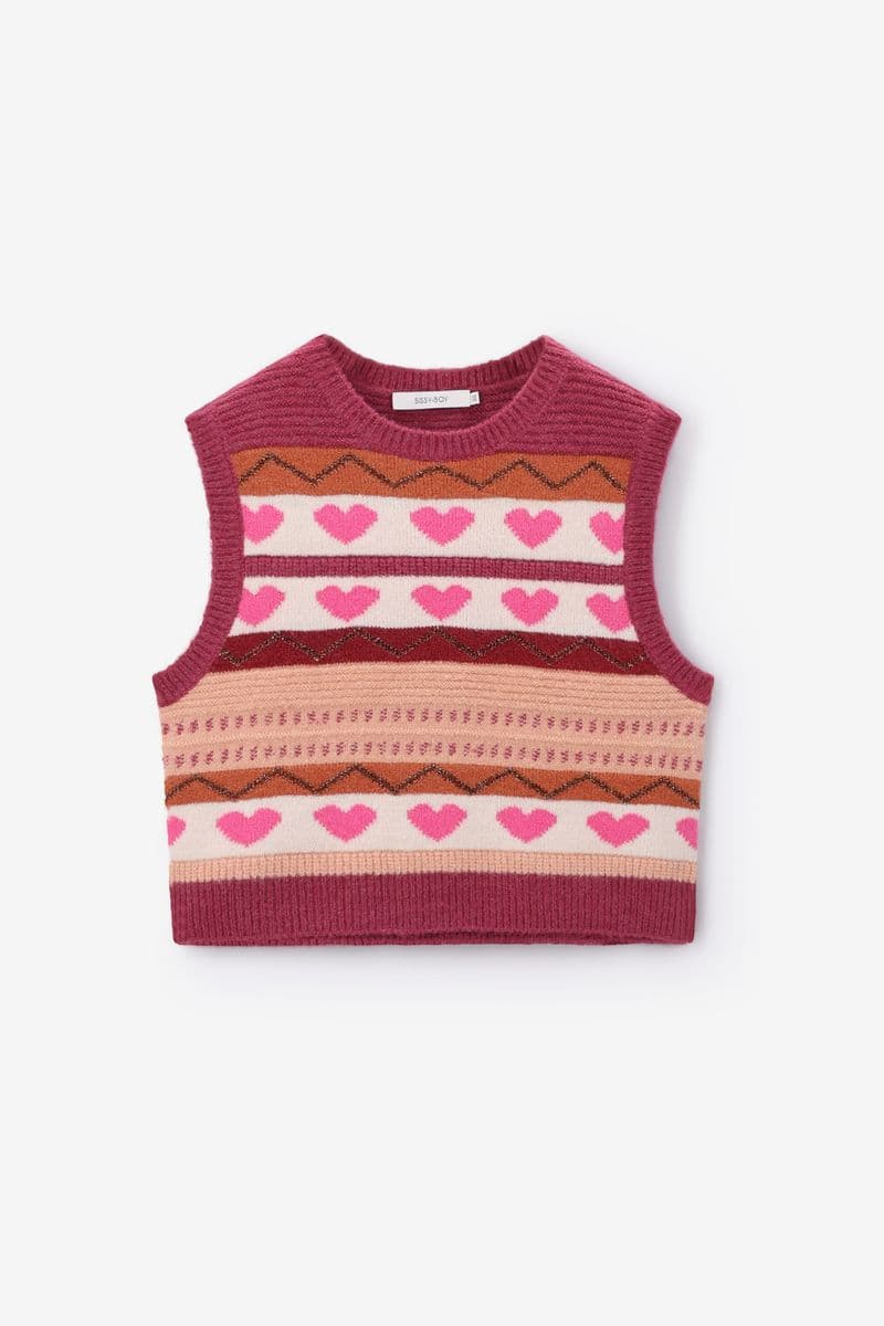 Roze Jacquard Spencer Met Hartjes