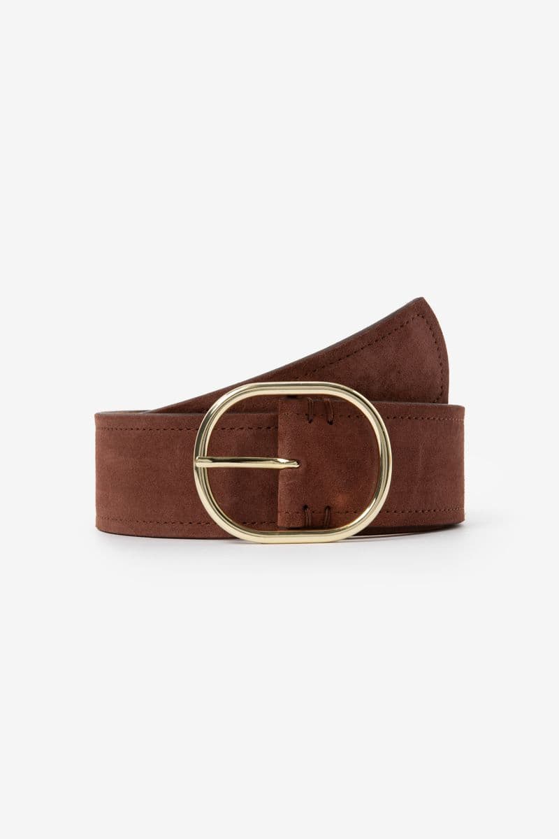 Ceinture En Daim Avec Boucle - Marron