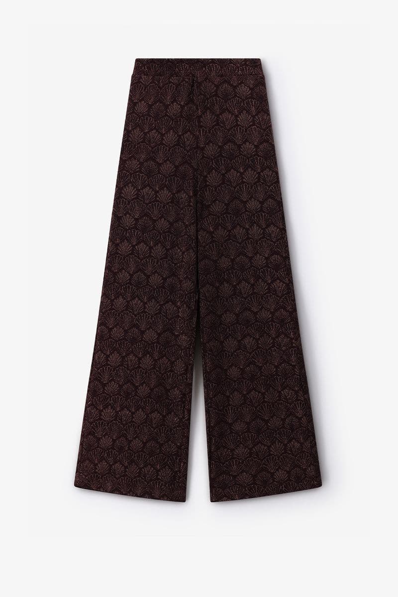 Donkerrode Jacquard Broek Met Schelpen