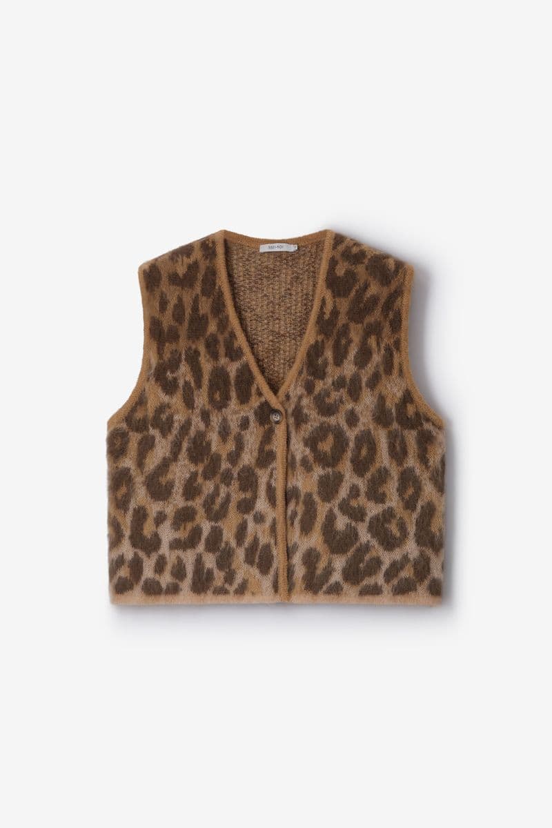 Bruin Jacquard Vest Met Leopard Print