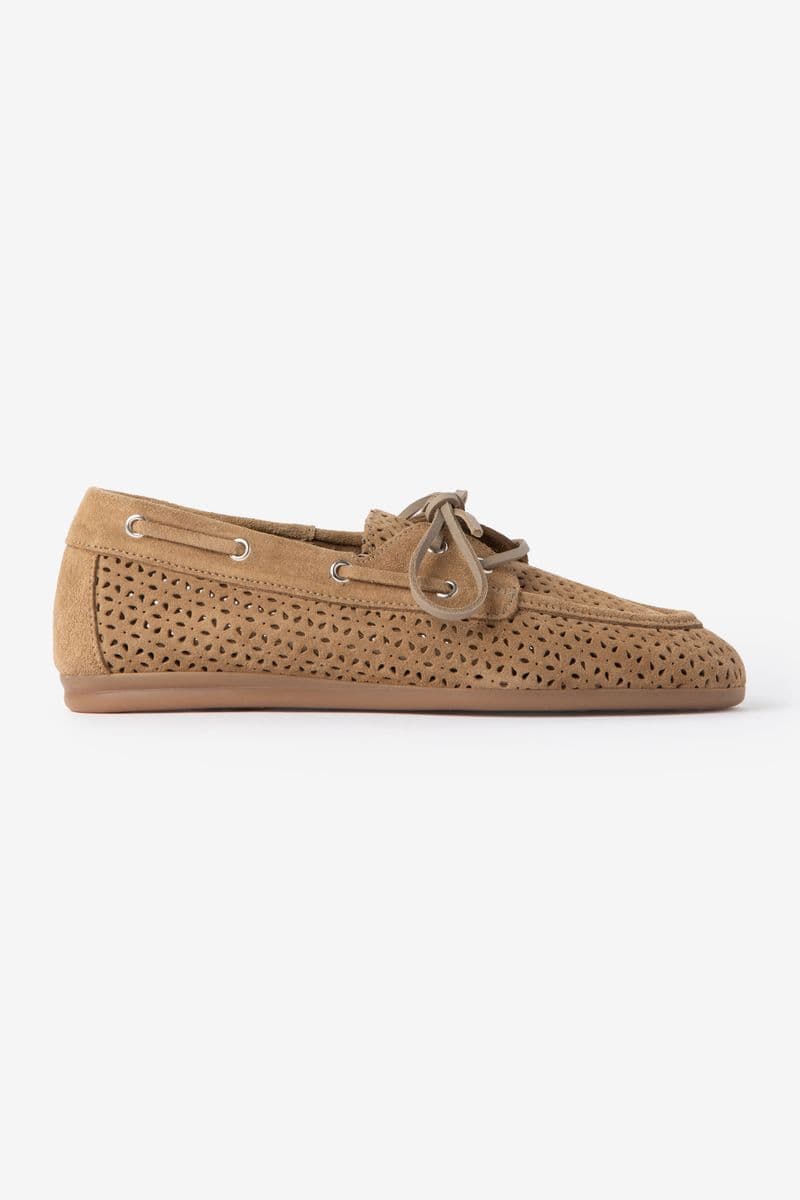 Beige Opengewerkte Suéde Bootschoenen