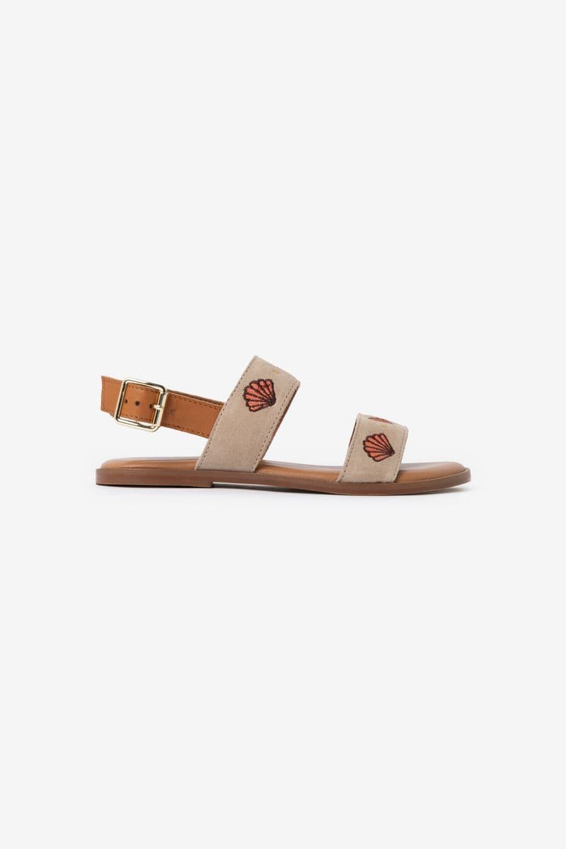 Sandales En Daim Avec Broderies - Beige