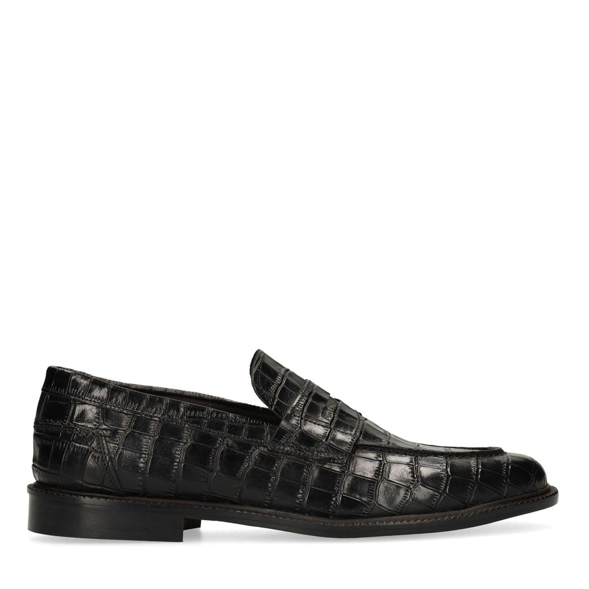 Black Label Zwarte Leren Croco Loafers - Maat 46