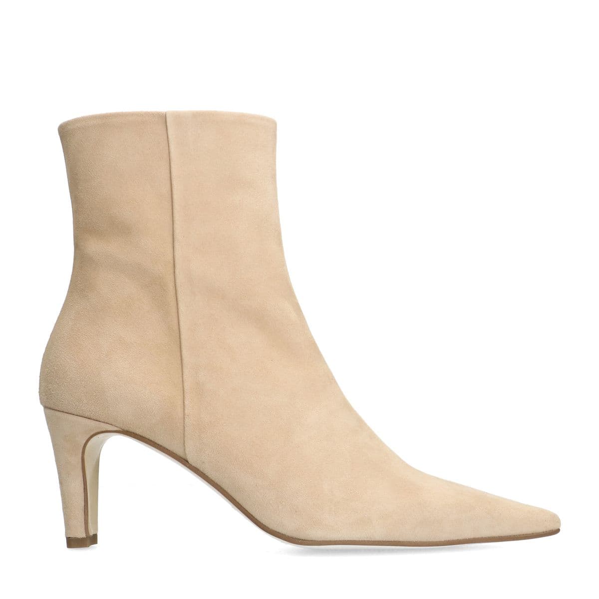 Manfield Beige Suède Enkellaarsjes Met Hak Met Ritssluiting - Maat 42