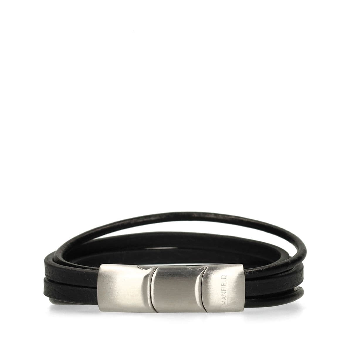 Manfield Zwarte Leren Heren Armband - Maat Onesize