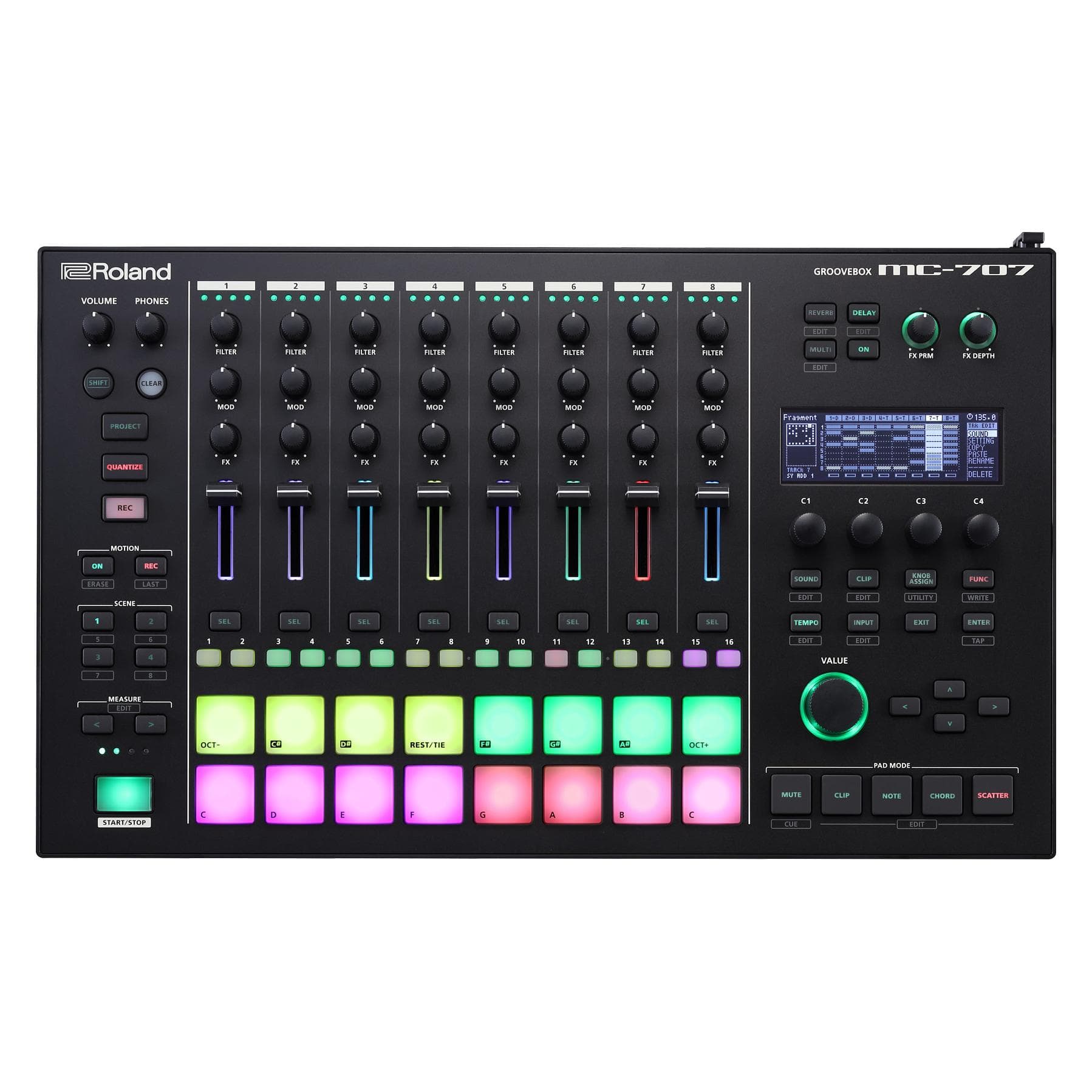 Roland MC-707 (Groovebox), MIDI-controller, Zwart