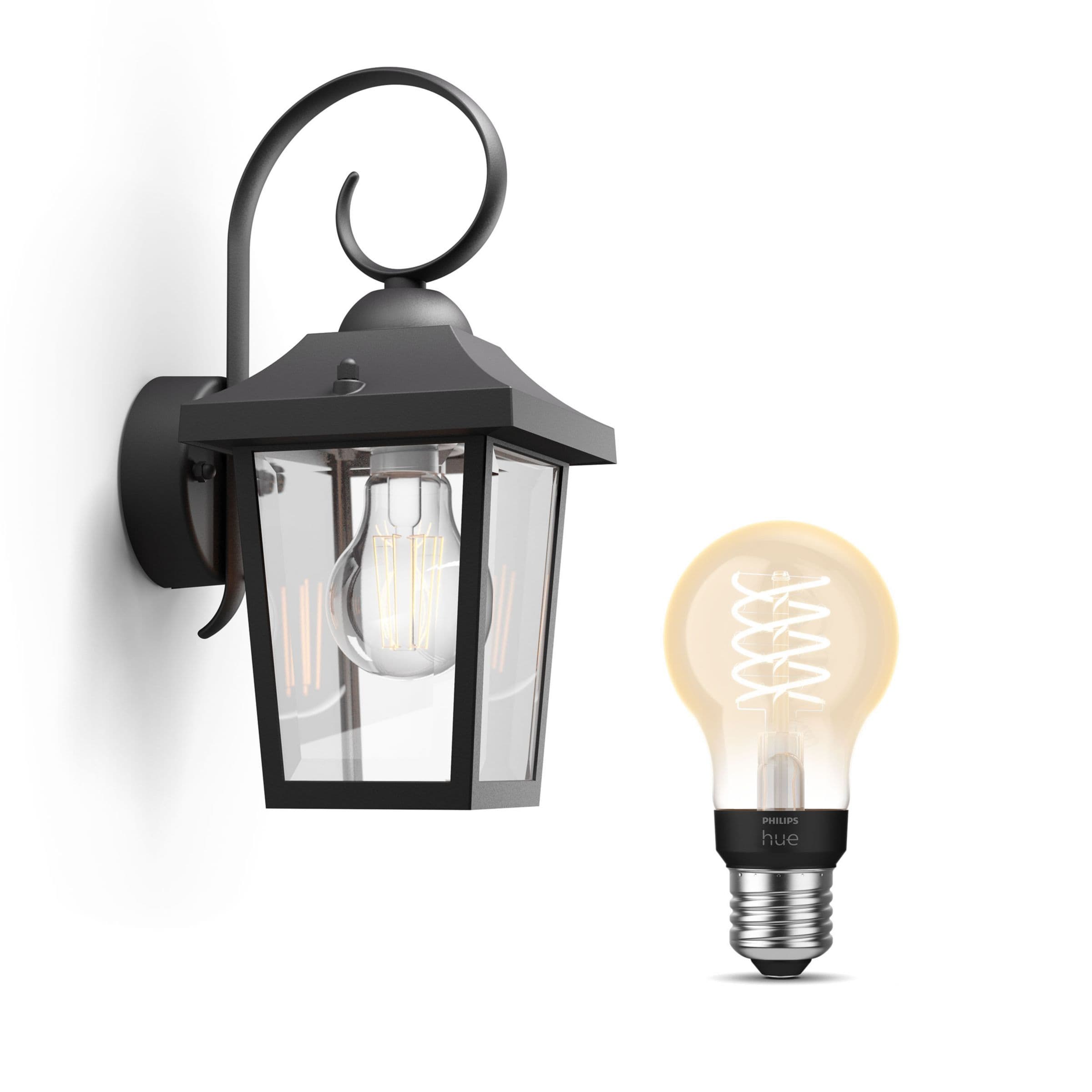 Philips Lampe Murale Buzzard Noire + Ampoule E27 À Filament Blanc
