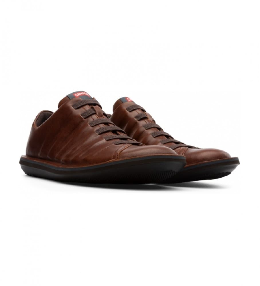 Campervoor mannen. 18751-049 Kever bruin lederen sportschoenen (46), Leer, Plat, Geen, Casual