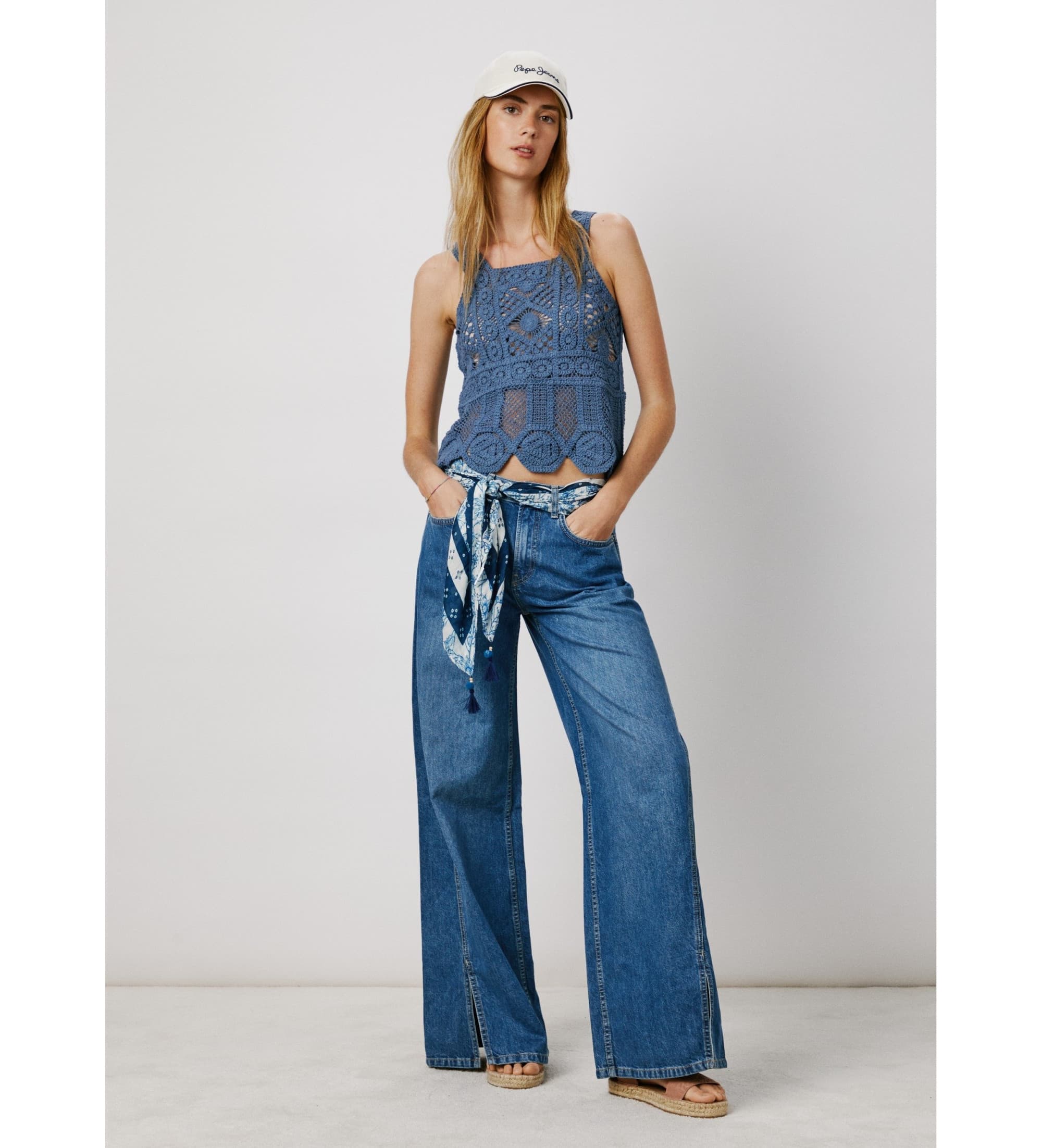 Pepe Jeans für Damen. PL702291 Oberteil Olive blau (M), Lässig, Baumwolle, Ärmellos / Hosenträger