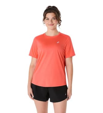 Asicsvoor vrouwen. 2012D170 Core Ss koraal T-shirt (S), Sportief, Synthetisch, Running, Meerdere sporten, Korte mouwen