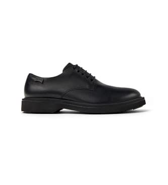 Campervoor mannen. K100998-001 Norman leren schoenen zwart (40), Leer, Plat, Veters, Casual