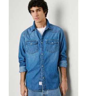 Pepe Jeansvoor mannen. PM3090804A4 Normaal Overhemd blauw (XS), Casual, Katoen, Denim, Lange mouwen