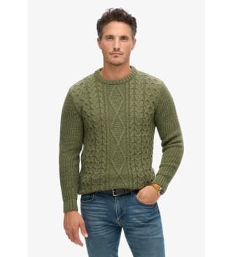 Superdryvoor mannen. M6110638A Gevlochten gebreide trui Jacob groen (M), Casual, Acryl, Duurzaam