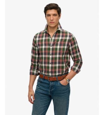 Superdryvoor mannen. M4010737A Vintage geruit overhemd groen (XXL), Casual, Katoen, Lange mouwen