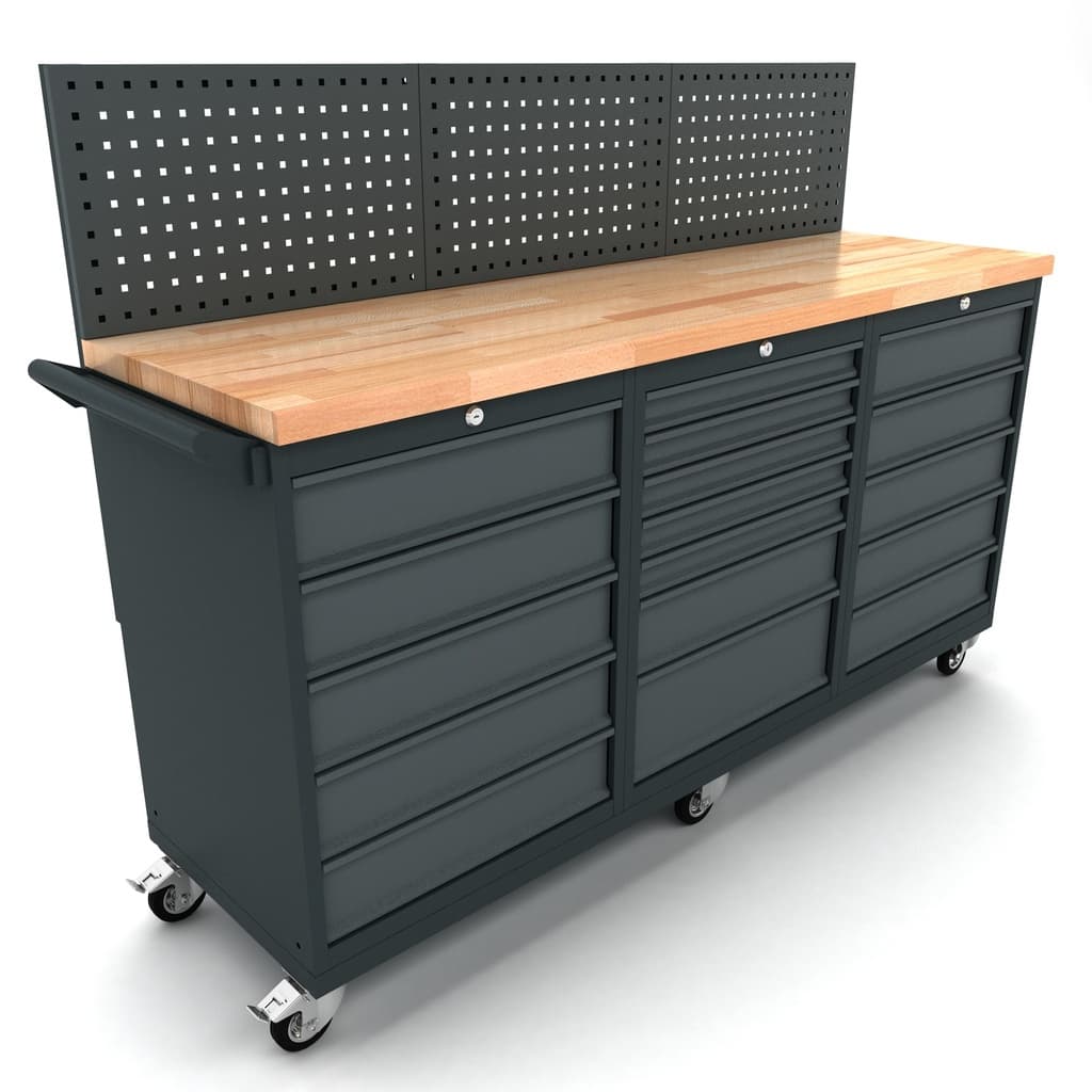 BULLRAM werkbank mobiel 2 x 5 en 1 x 7 ladekast incl. gereedschapswand