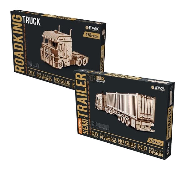 Truck met Aanhanger Container-Semitrailer 3D Houten Modelbouw