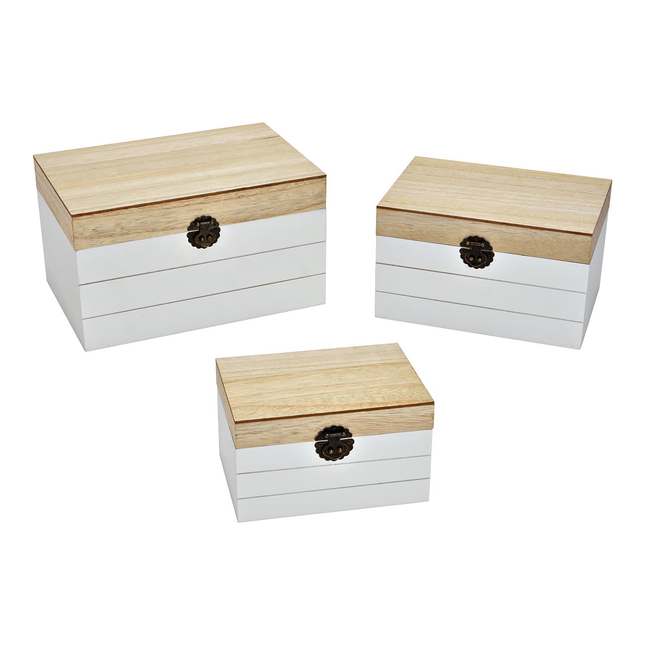Set van 3 opbergdozen, van hout, beige, wit (B x H x D) 30x20x17cm, 25x18x15cm, 20x15x12cm