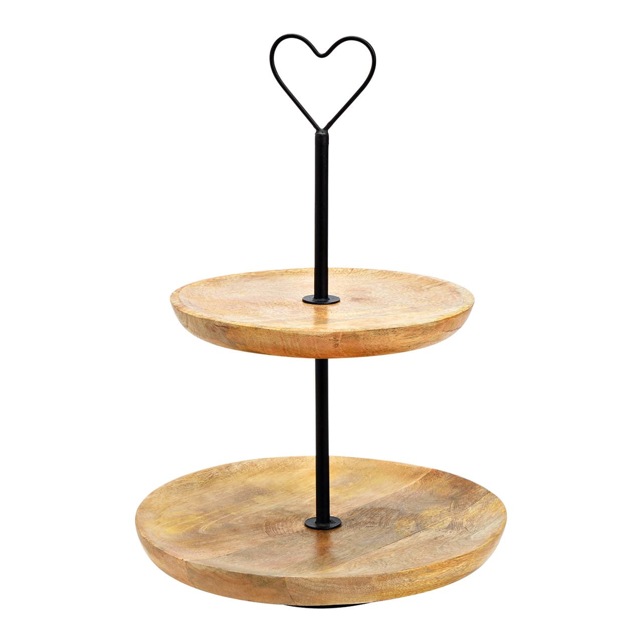 Etagère 2-laags van mangohout en metaal, naturel (H) 37 cm Ø25 cm/20 cm