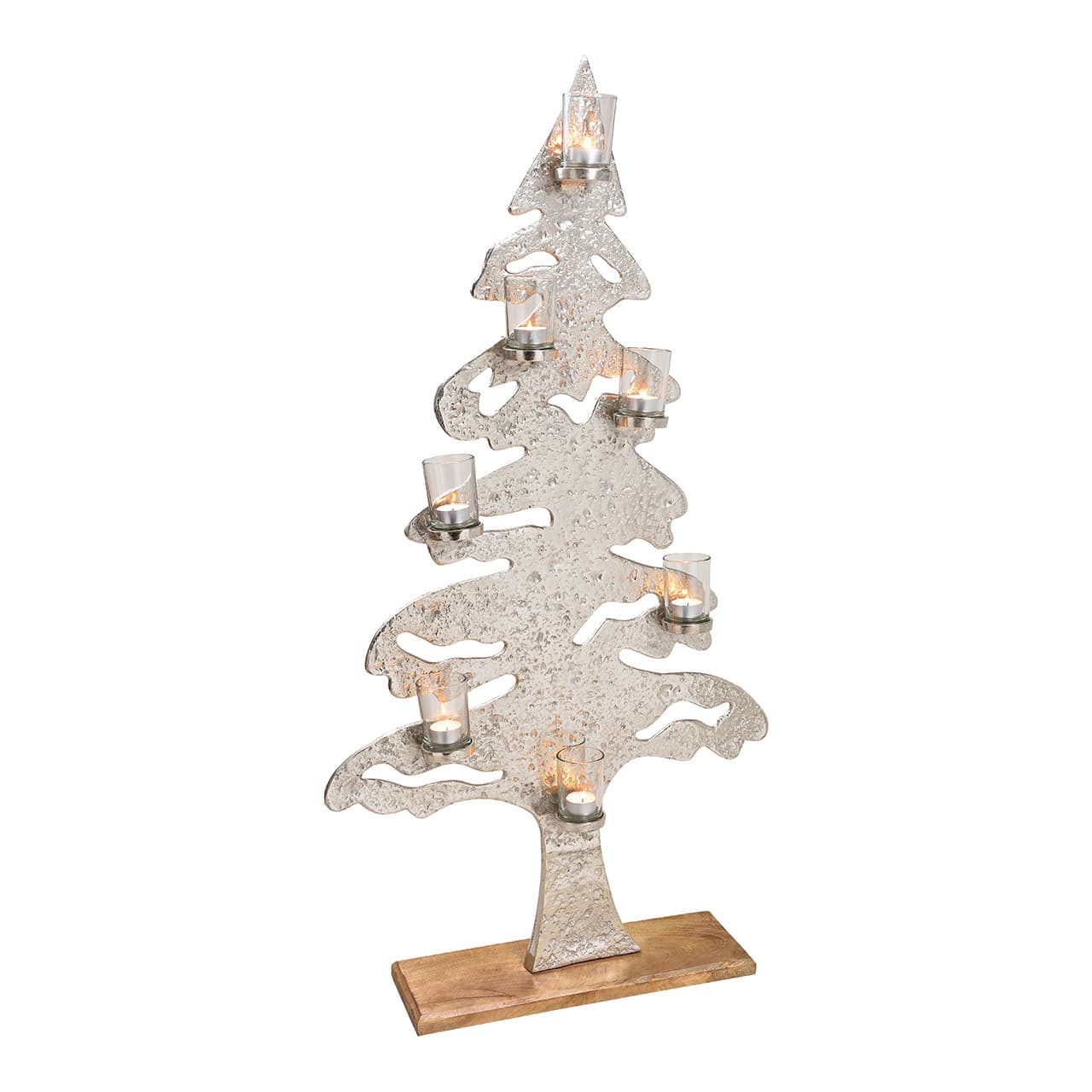 Kerstboom met 7 glazen windlichten van zilverkleurig metaal (B/H/D) 59x113x15 cm