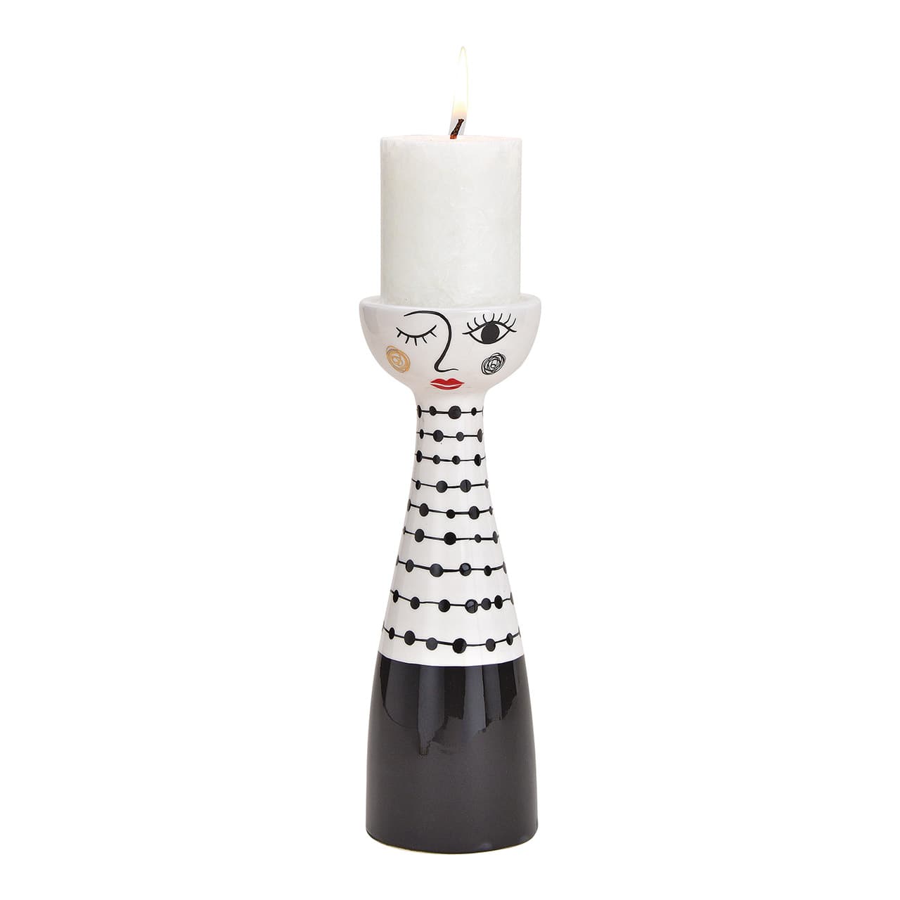 Kaarsenhouder vrouw van keramiek, zwart/wit (B/H/D) 8x25x8 cm