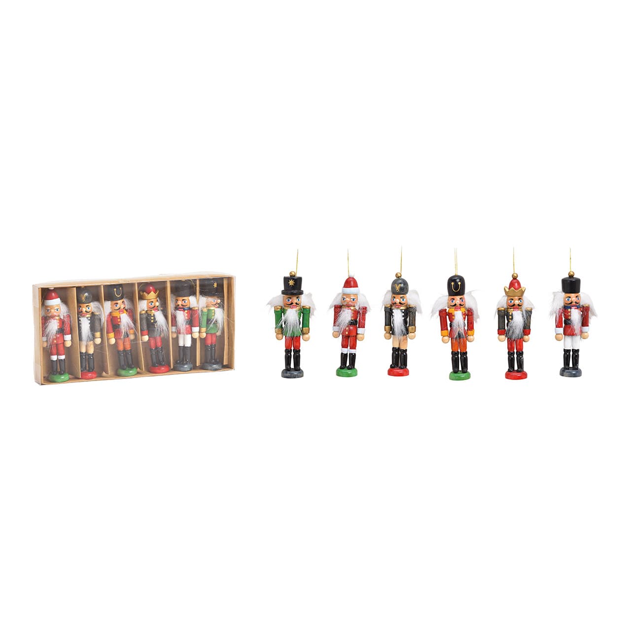 Nootkraker 3x9x2 cm van hout, bont, set van 6 (B/H/D) 21x10x3 cm