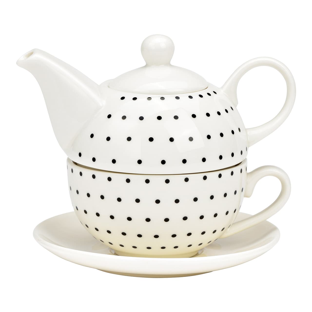 Set van 3 theepotten, stippendecor, van wit porselein (B/H/D) 15x16x15 cm 400 ml/250 ml