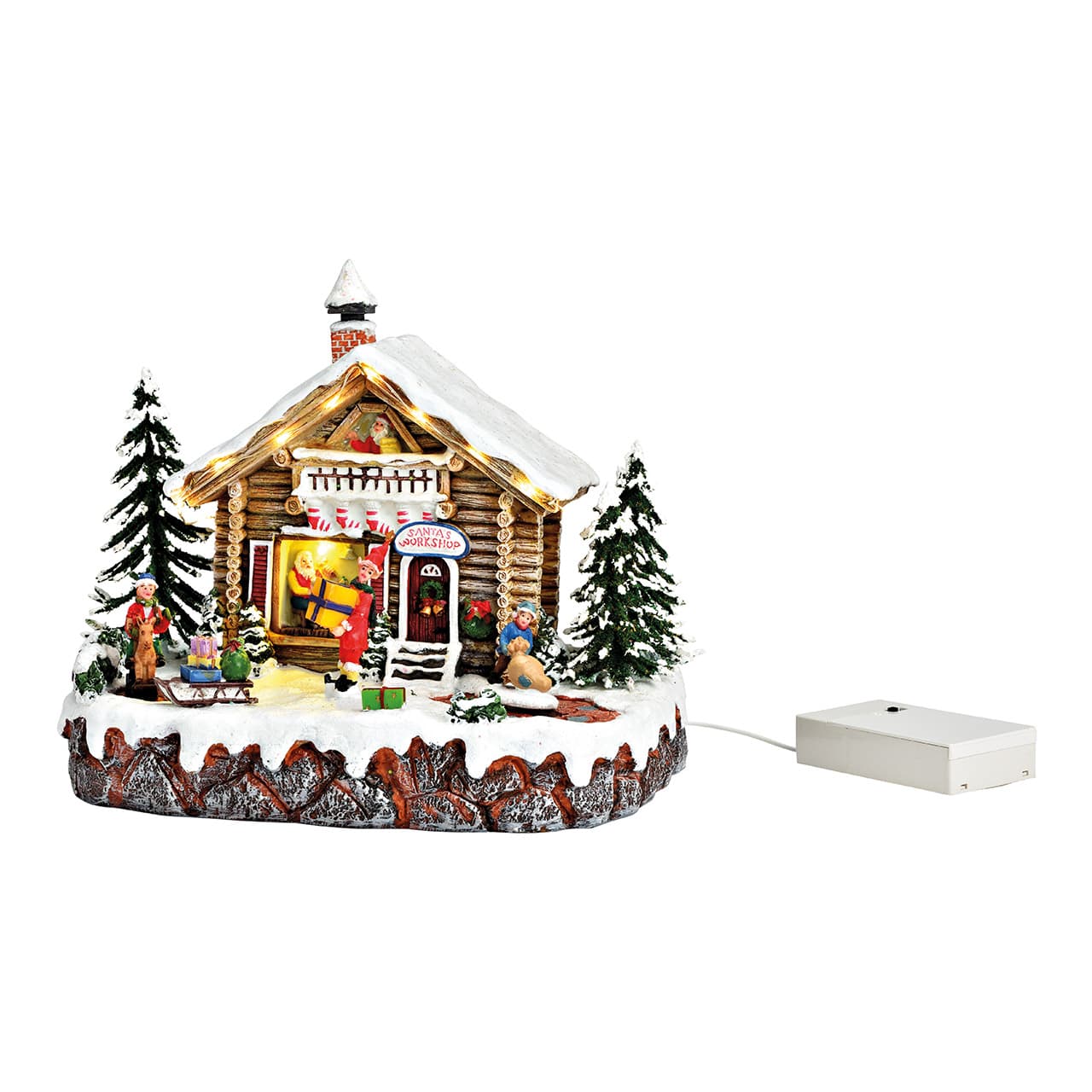Winterscène Santas werkplaats met LED-licht, beweegbaar figuurtje van poly, veelkleurig (B/H/D) 23x19x17 cm, werkt op 3xAA-batterijen, niet