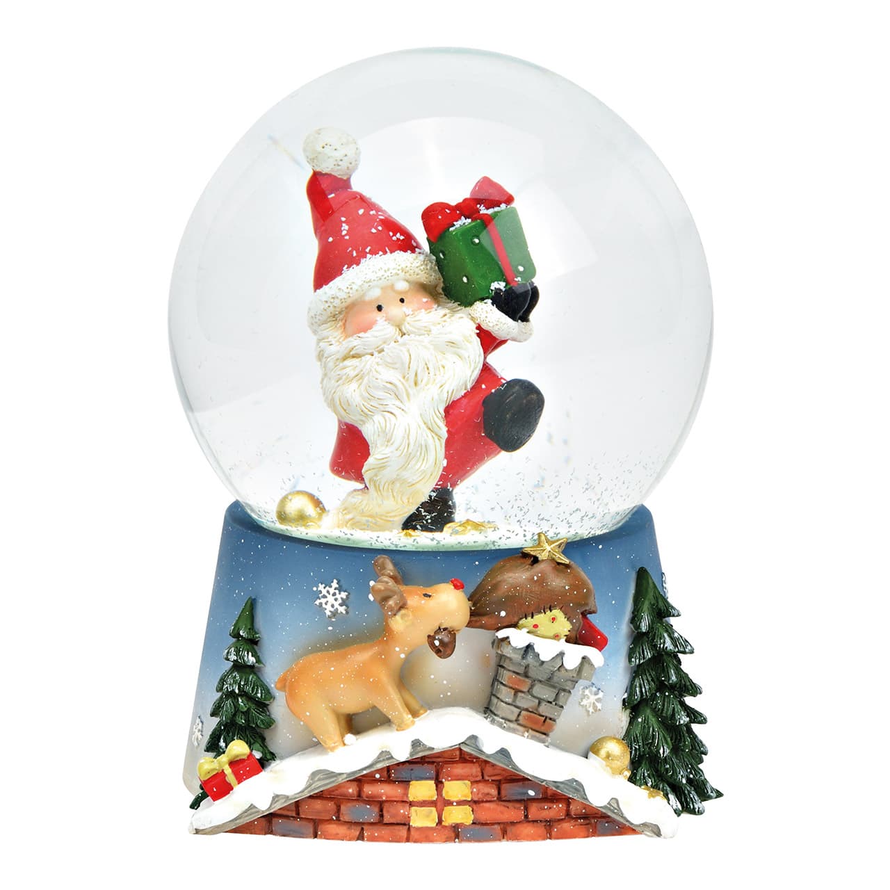 Muziekdoos/sneeuwbol Nikolaas met muziek, van poly, gekleurd glas (B/H/D) 10x14x10cm