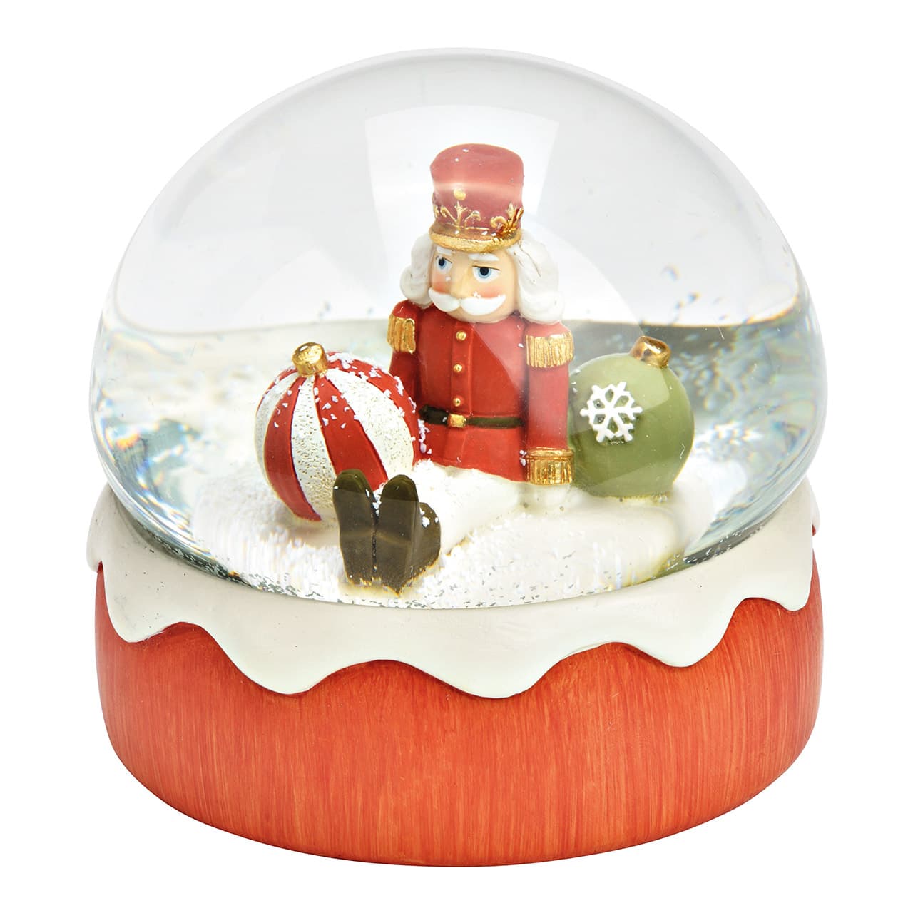 Sneeuwbol notenkraker van poly/glas rood (B/H/D) 11x10x11 cm
