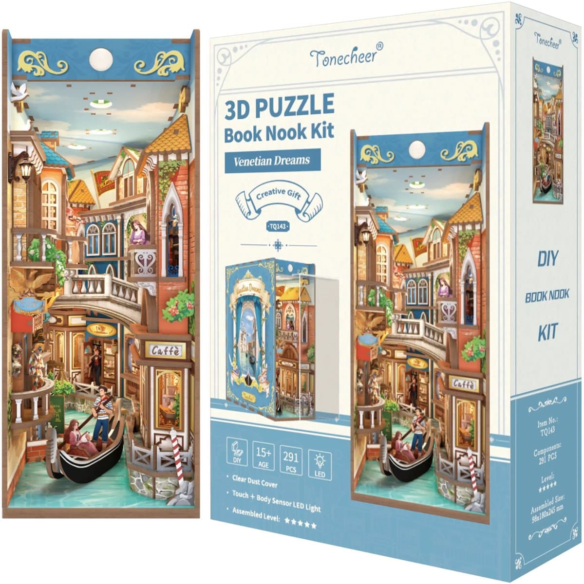 Tonecheer Venetian Dreams BookNook Bouwpakket Boekensteun - LED-licht - Bewegingssensor