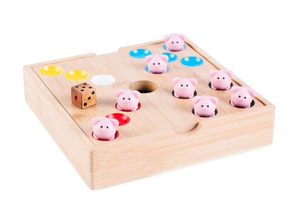 Pig Hole spel - Bamboe met 60 siliconen varkentjes - Engelhart Bordspel