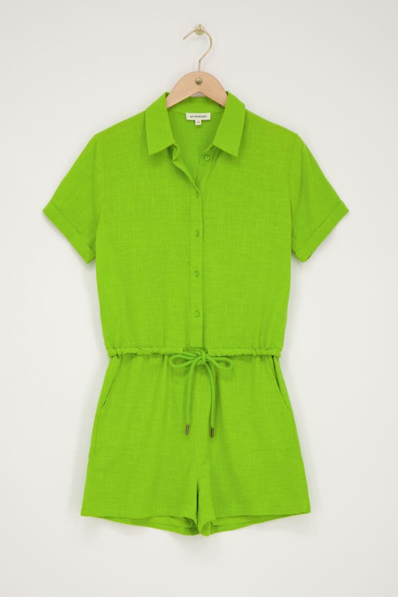 Neongrüner Playsuit in Leinenoptik mit Kordelzug | My Jewellery