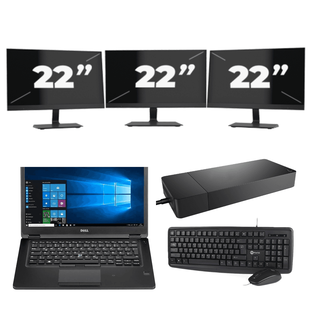 Dell Latitude 5480 - Intel Core i5-6e Generatie - 14 inch - 8GB RAM - 256GB SSD - Windows 11 + 3x 22 inch Monitor