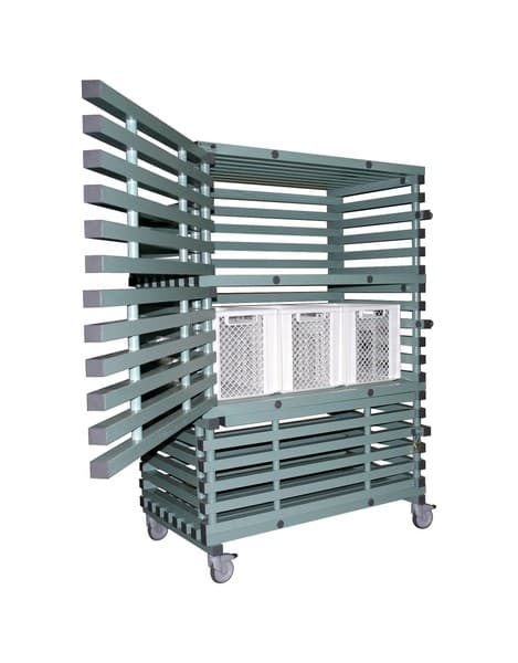 Rea kunststof afsluitbare opbergwagen voor 9 bakken | 138x82x205 cm | groen met grijze doppen