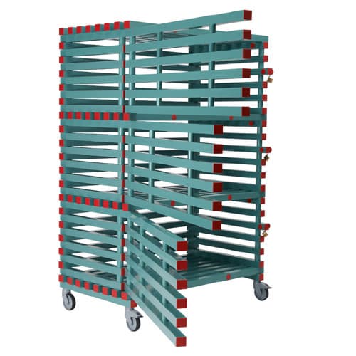 Rea kunststof afsluitbare opbergwagen voor 9 bakken | 138x82x205 cm | groen met rode doppen