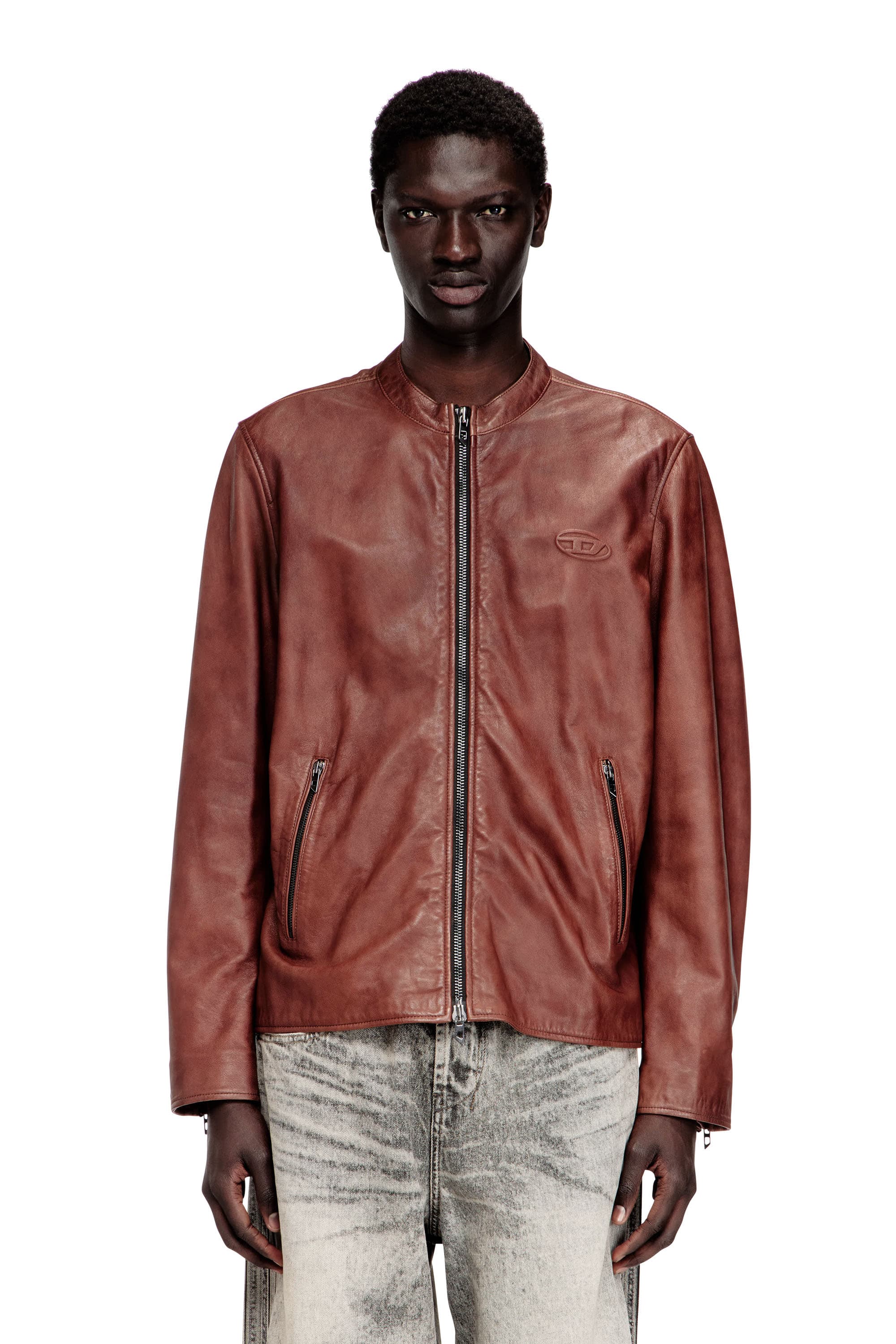 Diesel - Leather biker jacket with archival logo - Leather jackets - Man - Red