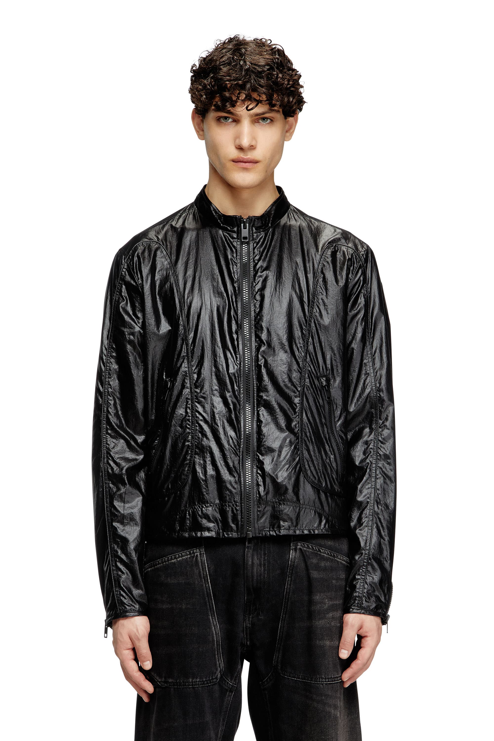Diesel - Biker jacket in shiny ripstop - Jackets - Man - Black