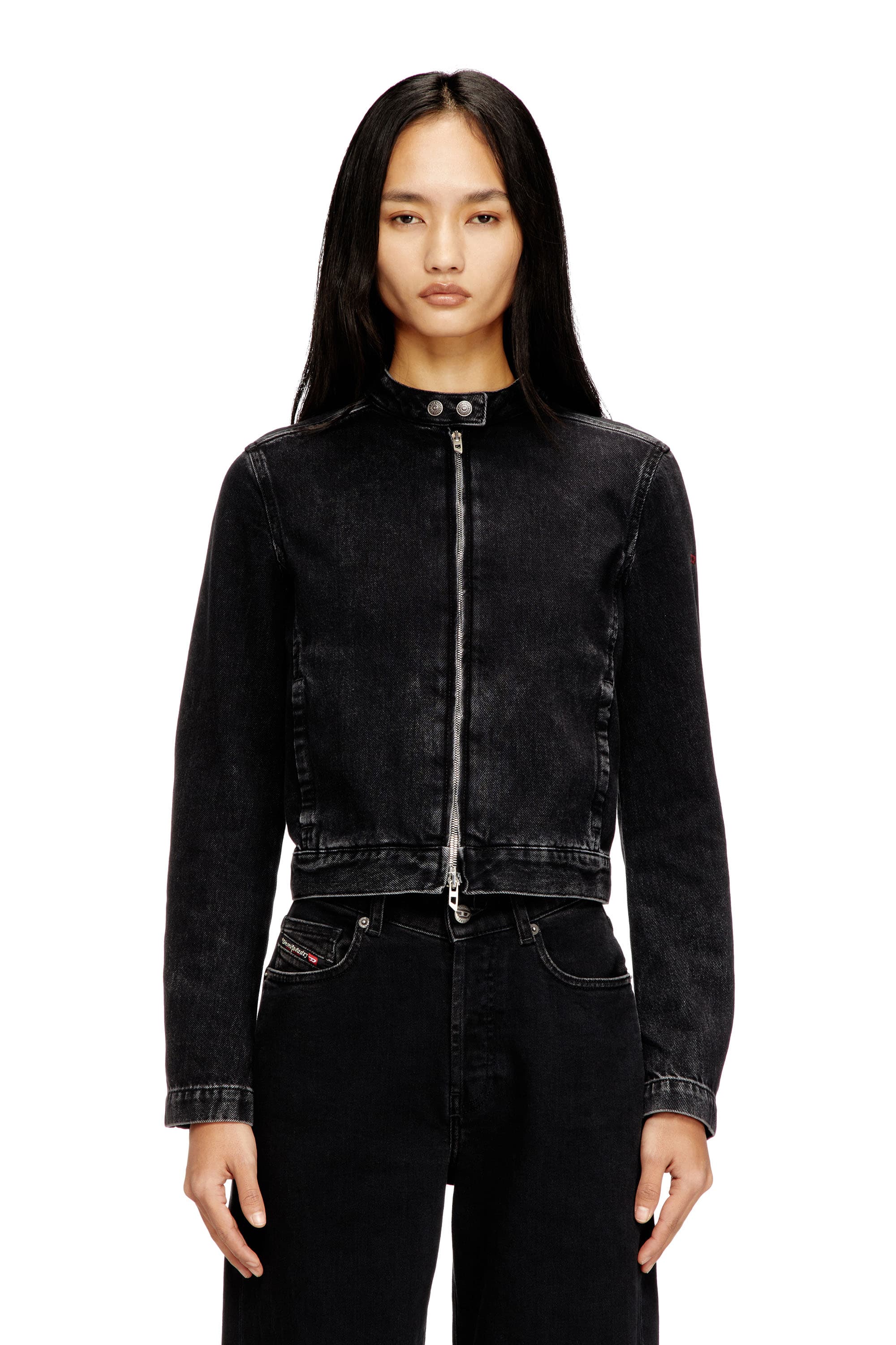 Diesel - Moto jacket in denim in clean-wash denim - Denim Jackets - Woman - Black
