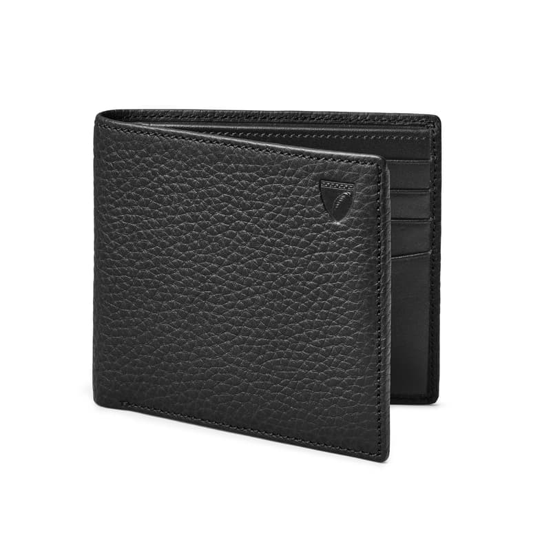 Aspinal of London 8 Card Billfold Wallet in Black Pebble