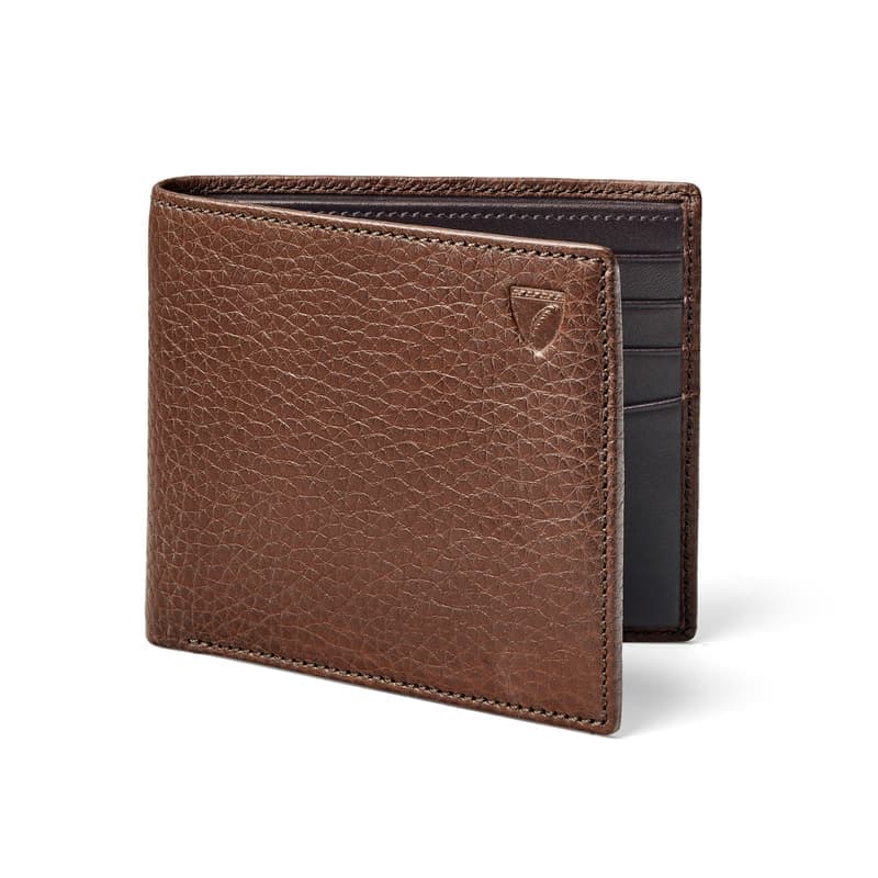 Aspinal of London 8 Card Billfold Wallet in Tobacco Pebble