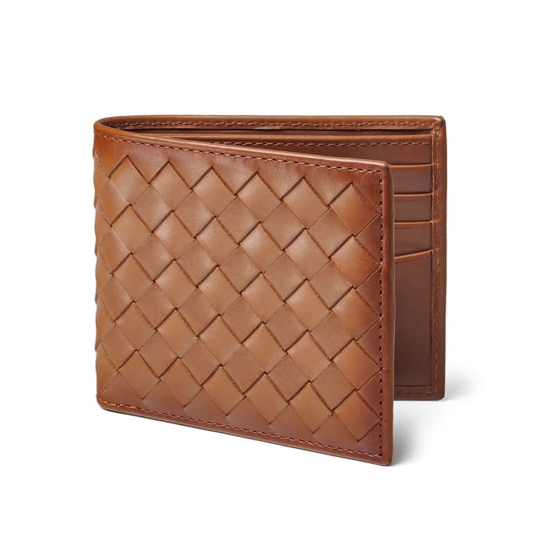 Aspinal of London 8 Card Billfold Wallet in Burnished Tan Woven Leather