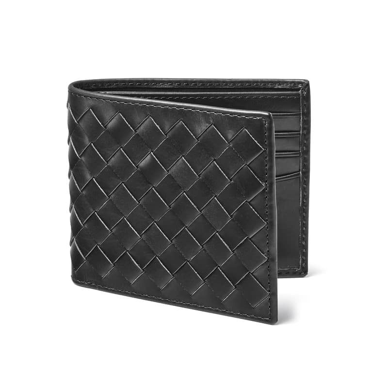 Aspinal of London 8 Card Billfold Wallet in Black Woven Leather